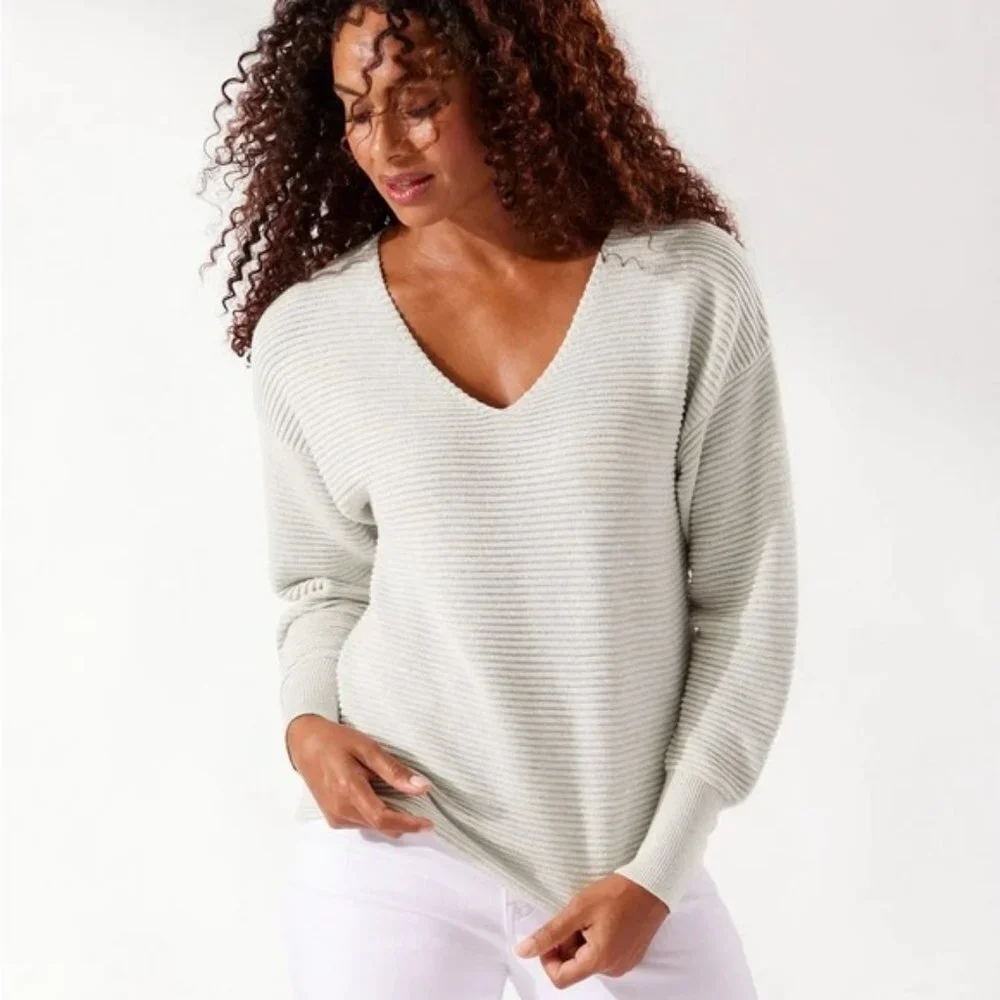 Tommy Bahama Bonita Ottoman Subtly Sequined Sweater - Pearl Gray Heather - L